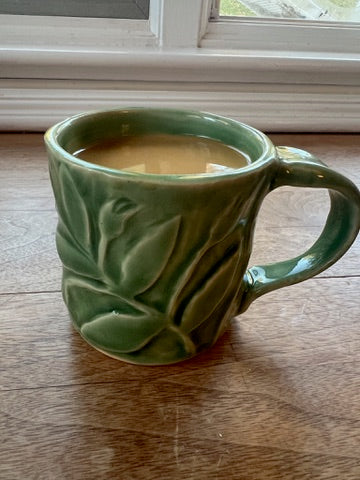 Hand-carved mug in jade green