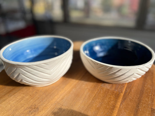 Hand-carved bowl with deep blue interior