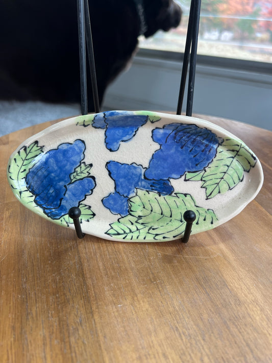 Hand-painted hydrangea small oval dish